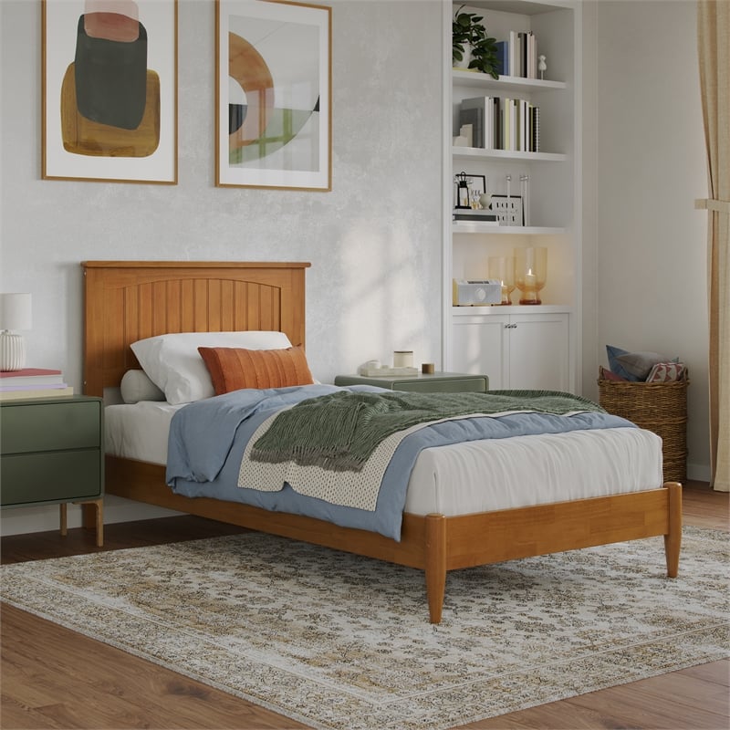 Naples Twin XL Wood Low Profile Platform Bed in Light Toffee
