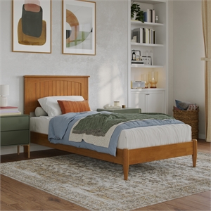 Naples Twin XL Wood Low Profile Platform Bed in Light Toffee