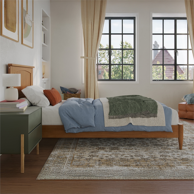 Naples Twin XL Wood Low Profile Platform Bed in Light Toffee