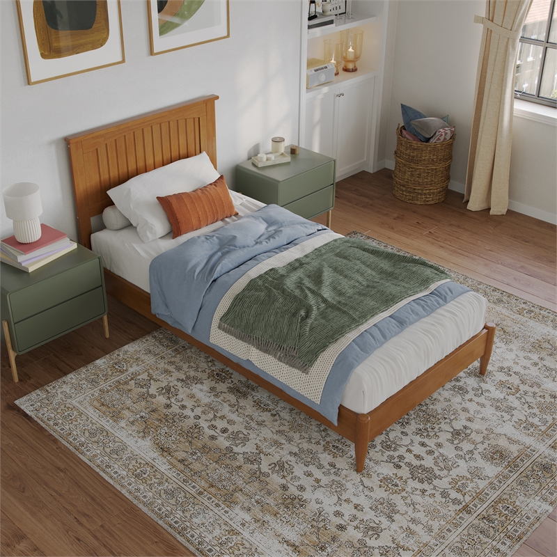 Naples Twin XL Wood Low Profile Platform Bed in Light Toffee