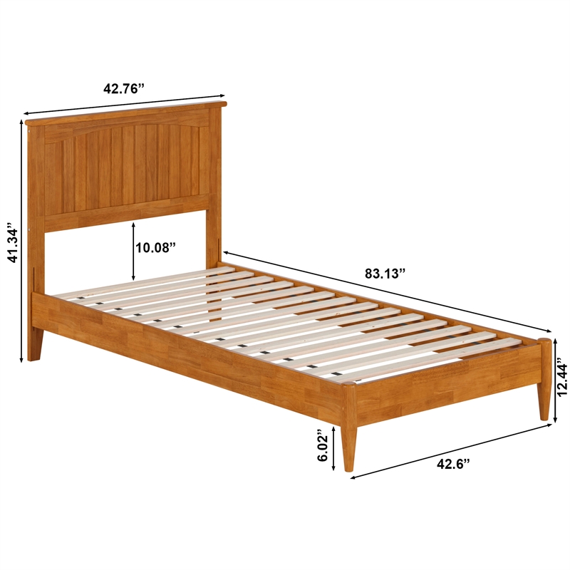 Naples Twin XL Wood Low Profile Platform Bed in Light Toffee