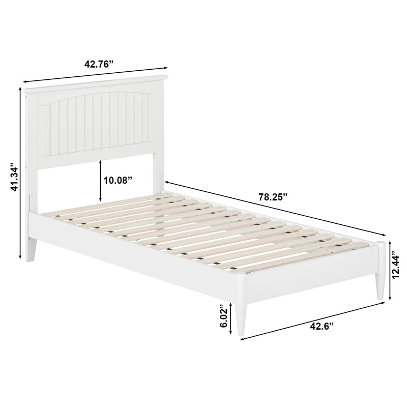 Naples Twin Wood Low Profile Platform Bed in White