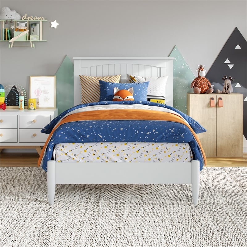 Naples Twin Wood Low Profile Platform Bed in White