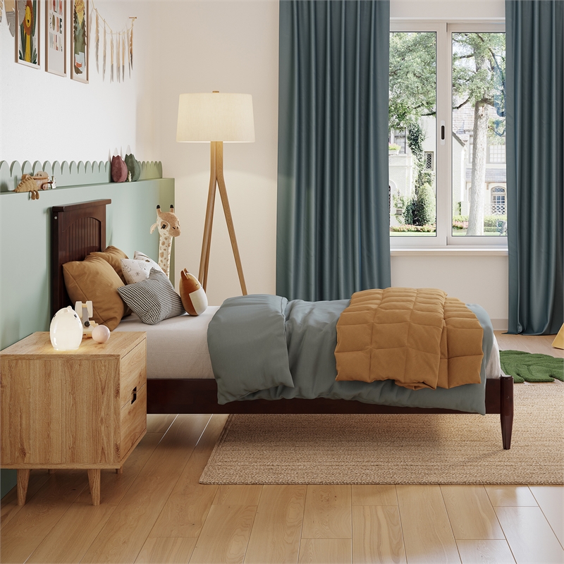 Naples Twin Wood Low Profile Platform Bed in Walnut