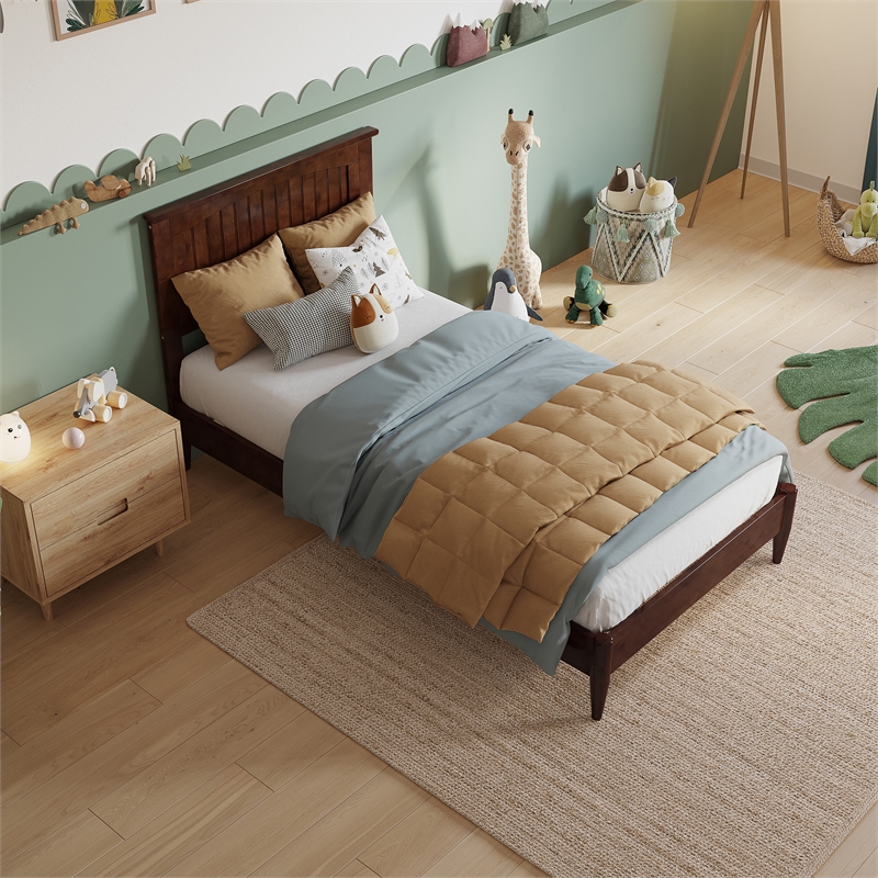 Naples Twin Wood Low Profile Platform Bed in Walnut