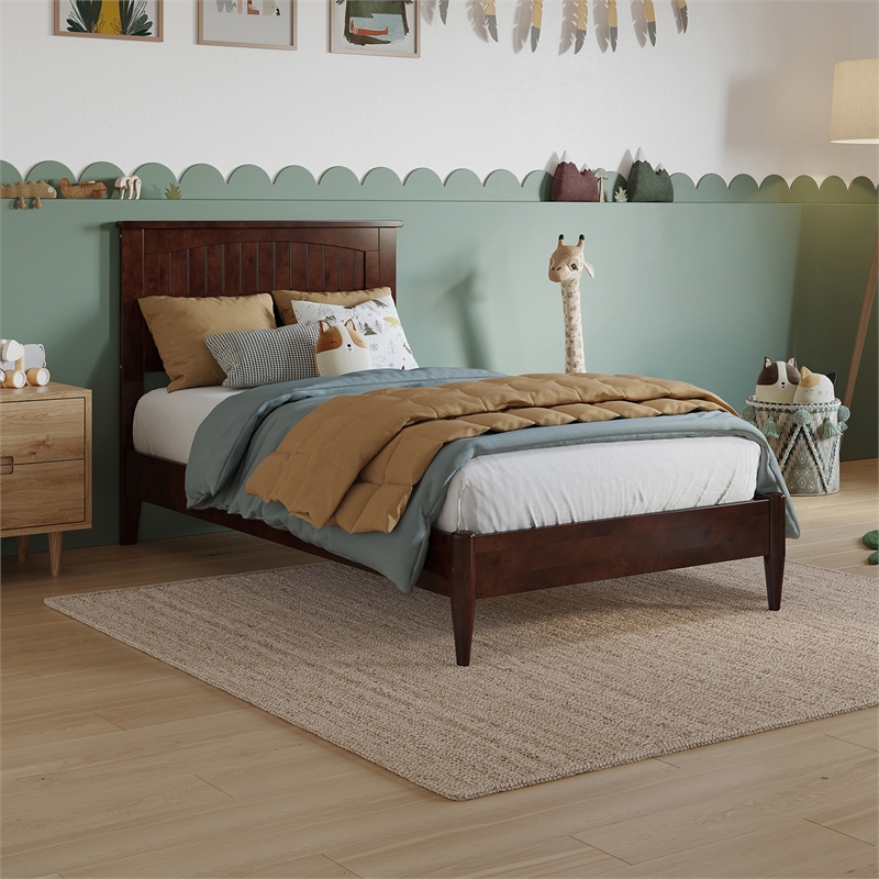 Naples Twin Wood Low Profile Platform Bed in Walnut