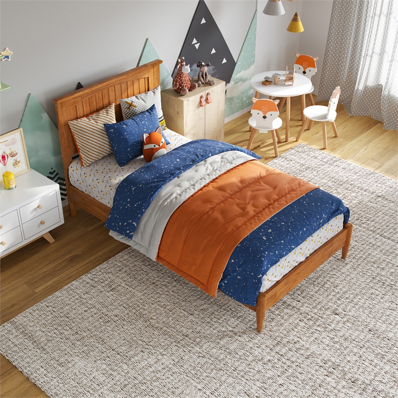 Naples Twin Wood Low Profile Platform Bed in Light Toffee