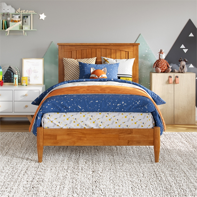 Naples Twin Wood Low Profile Platform Bed in Light Toffee