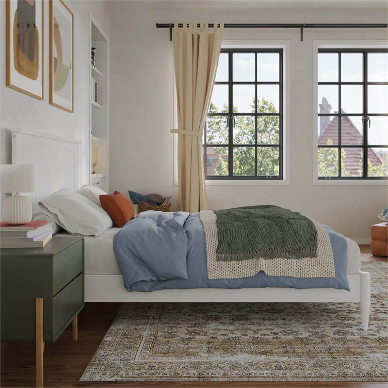 Naples Full Wood Low Profile Platform Bed in White