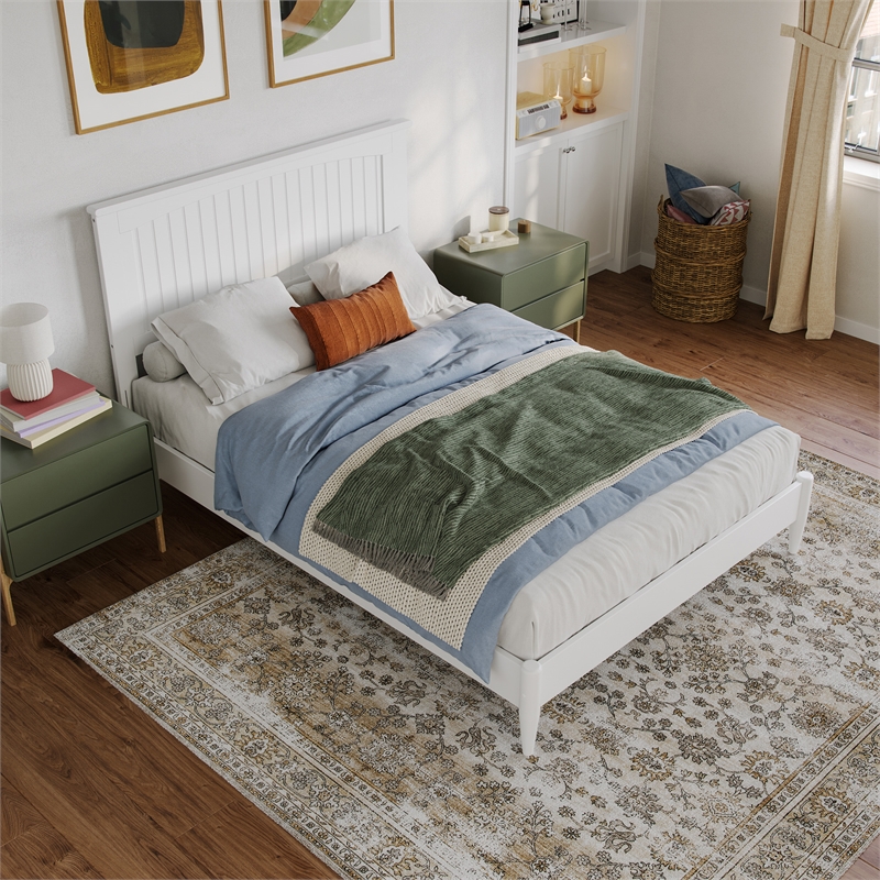 Naples Full Wood Low Profile Platform Bed in White