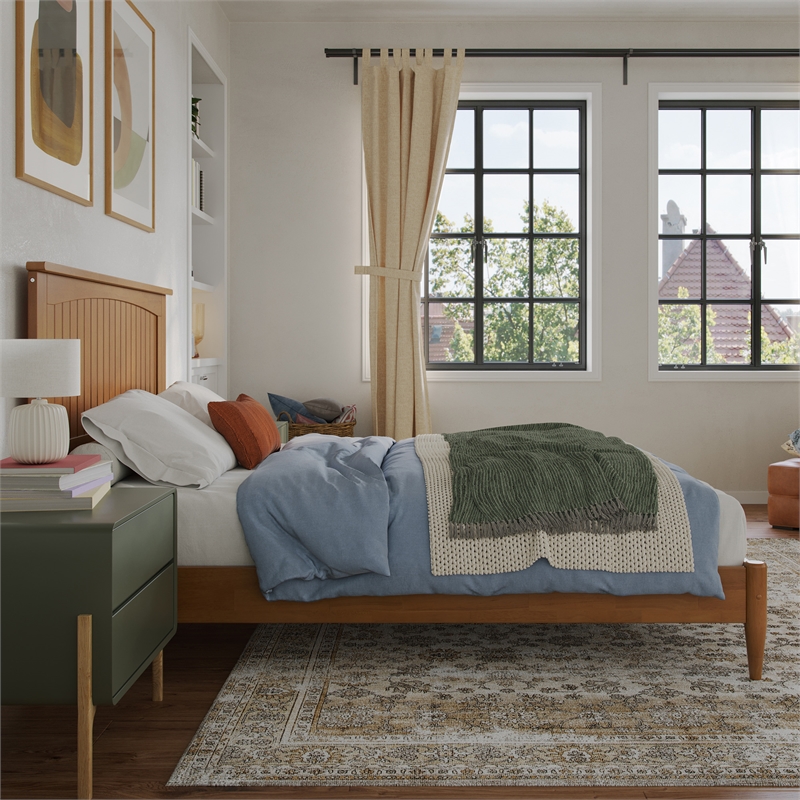 Naples Full Wood Low Profile Platform Bed in Light Toffee