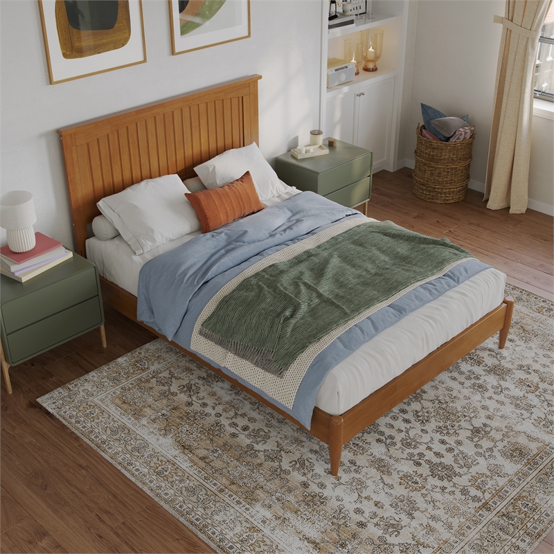 Naples Full Wood Low Profile Platform Bed in Light Toffee