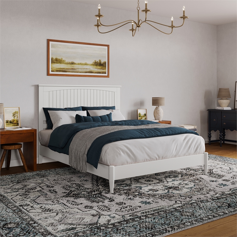 Naples Queen Wood Low Profile Platform Bed in White