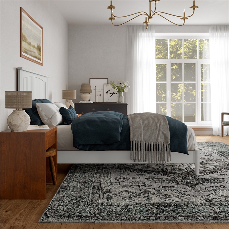 Naples Queen Wood Low Profile Platform Bed in White