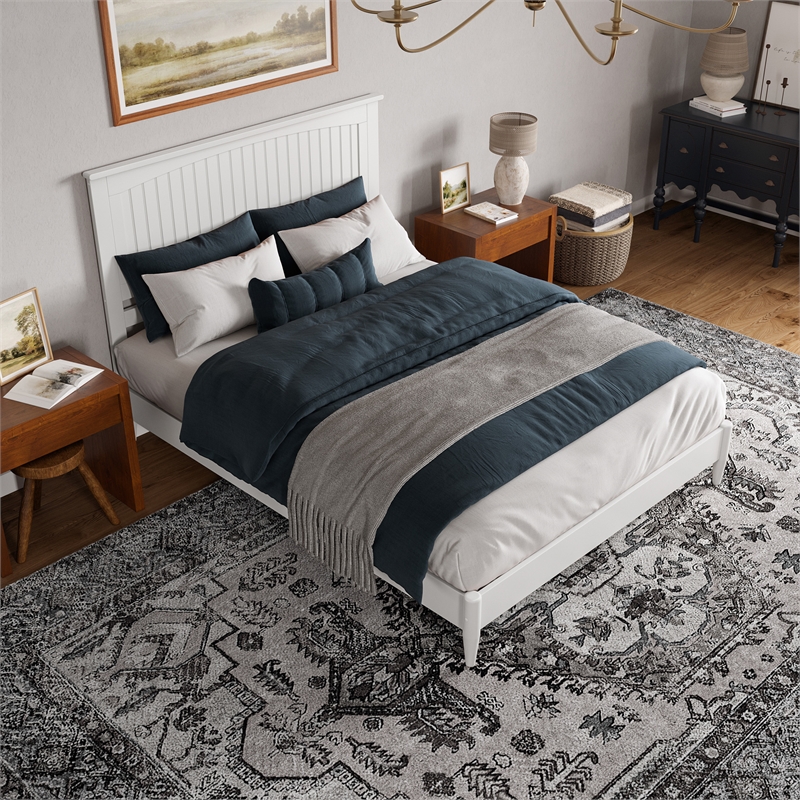 Naples Queen Wood Low Profile Platform Bed in White