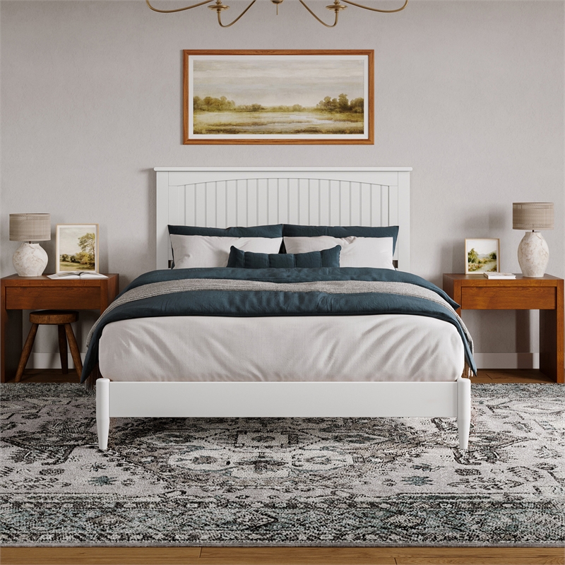 Naples Queen Wood Low Profile Platform Bed in White