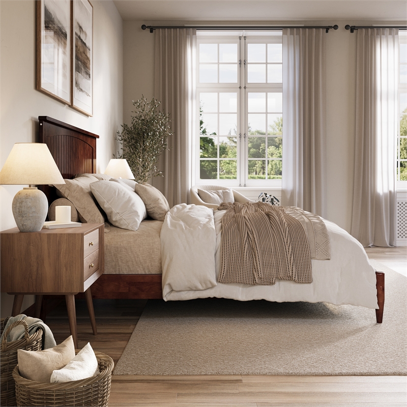 Naples Queen Wood Low Profile Platform Bed in Walnut