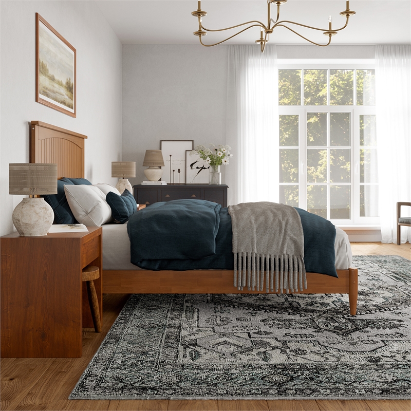 Naples Queen Wood Low Profile Platform Bed in Light Toffee