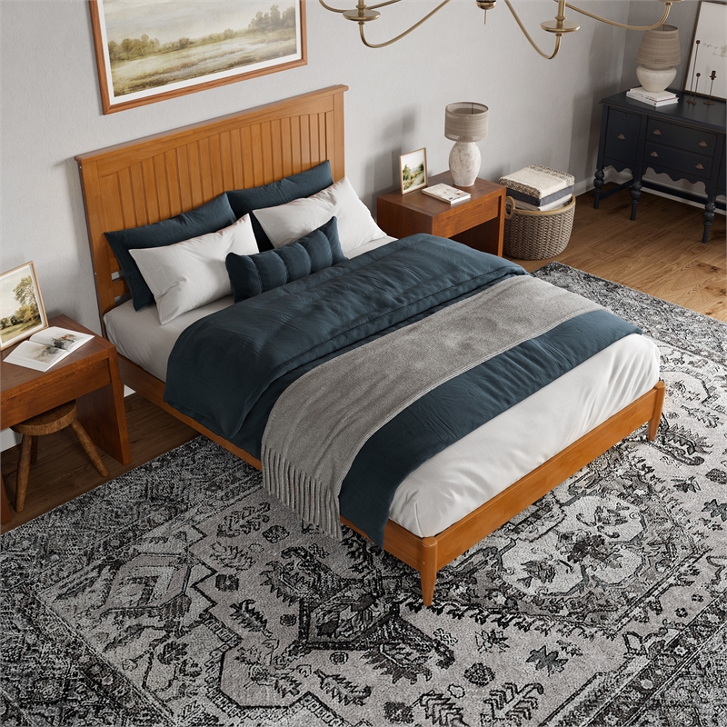 Naples Queen Wood Low Profile Platform Bed in Light Toffee