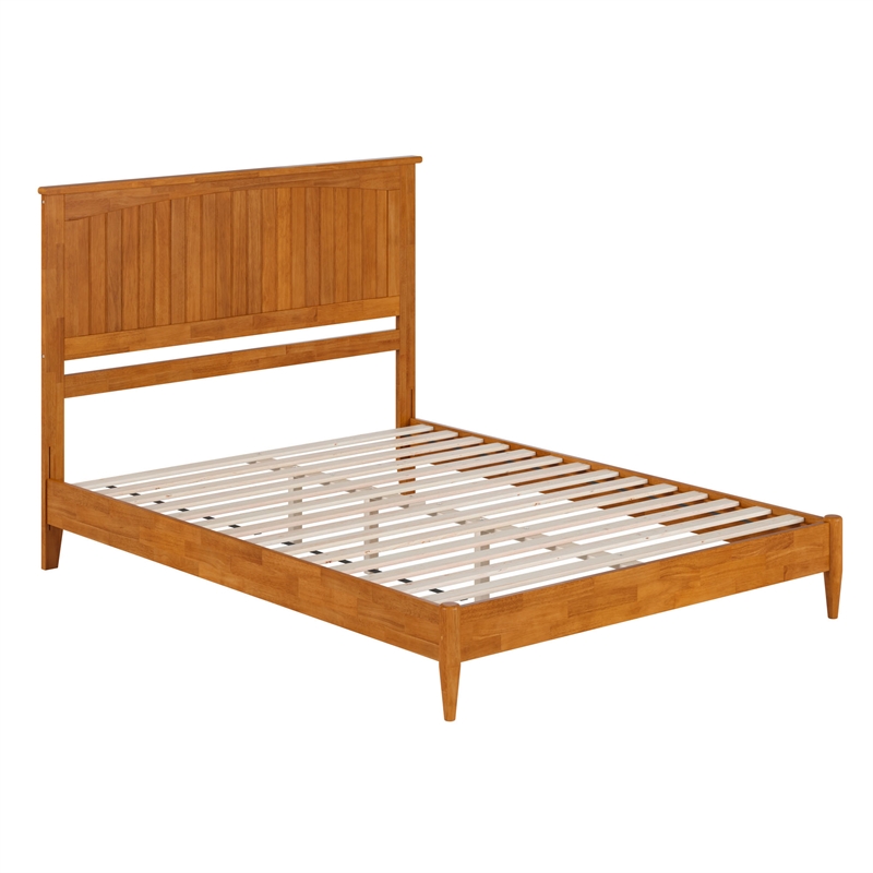 Naples Queen Wood Low Profile Platform Bed in Light Toffee