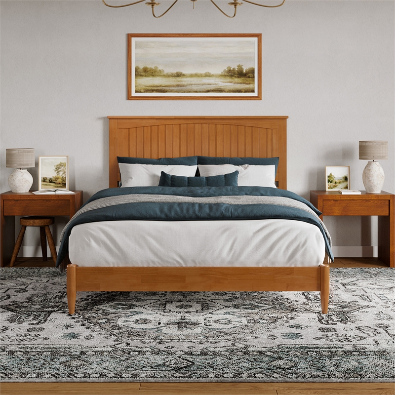 Naples Queen Wood Low Profile Platform Bed in Light Toffee