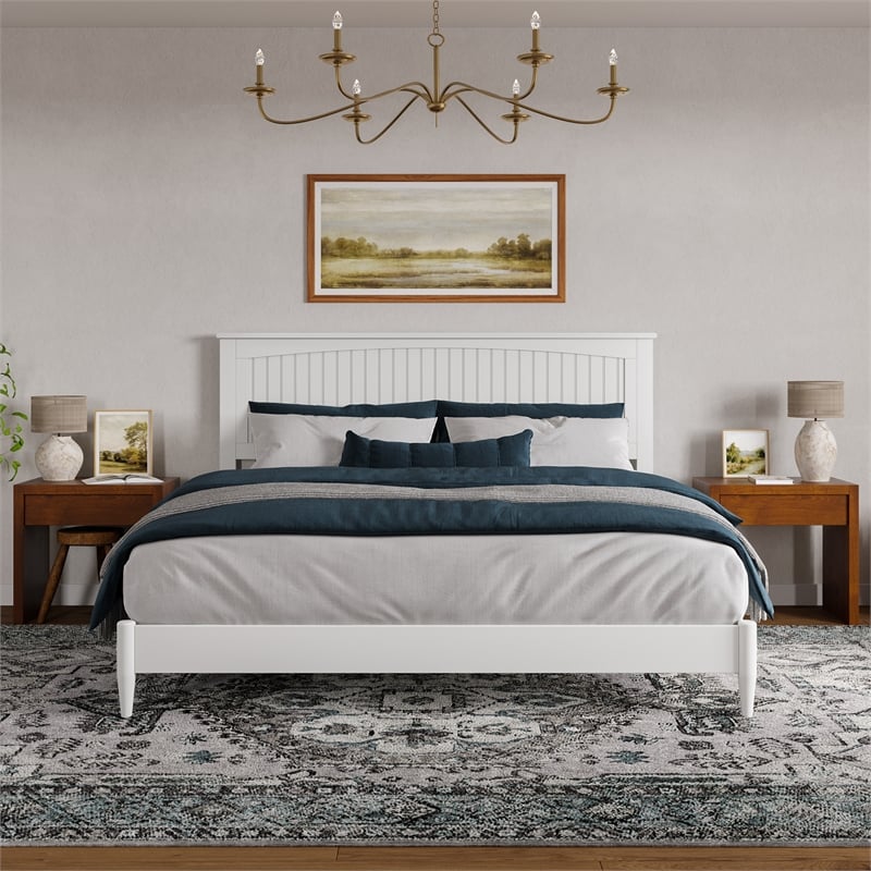 Naples King Wood Low Profile Platform Bed in White
