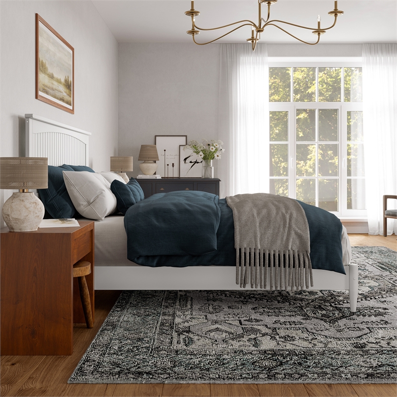 Naples King Wood Low Profile Platform Bed in White