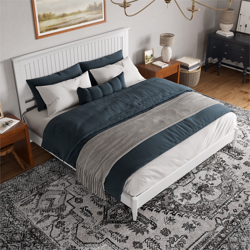 Naples King Wood Low Profile Platform Bed in White