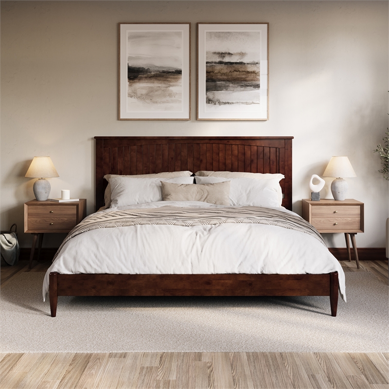 Naples King Wood Low Profile Platform Bed in Walnut