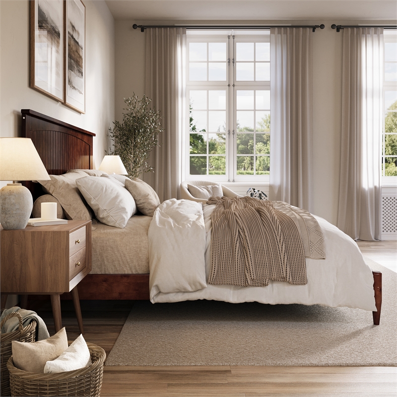 Naples King Wood Low Profile Platform Bed in Walnut