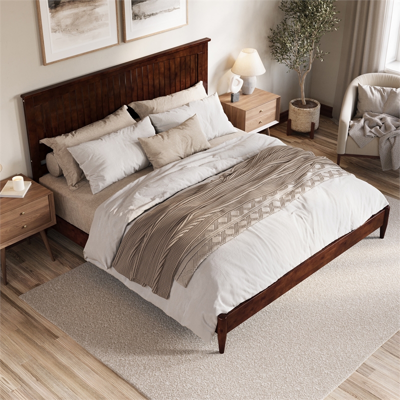 Naples King Wood Low Profile Platform Bed in Walnut