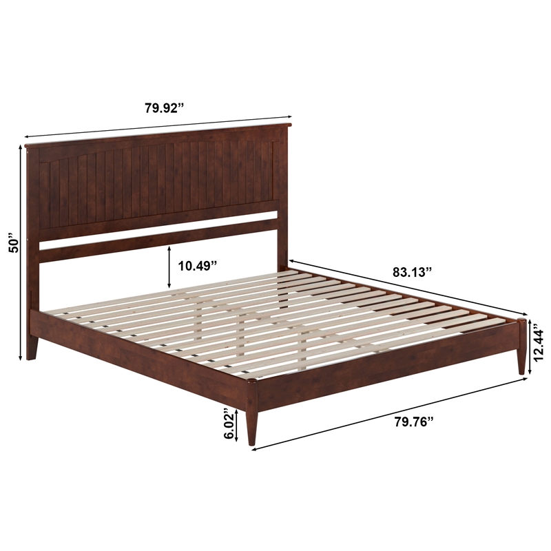 Naples King Wood Low Profile Platform Bed in Walnut