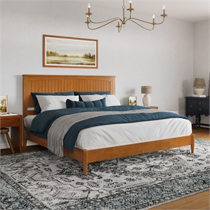 Naples King Wood Low Profile Platform Bed in Light Toffee