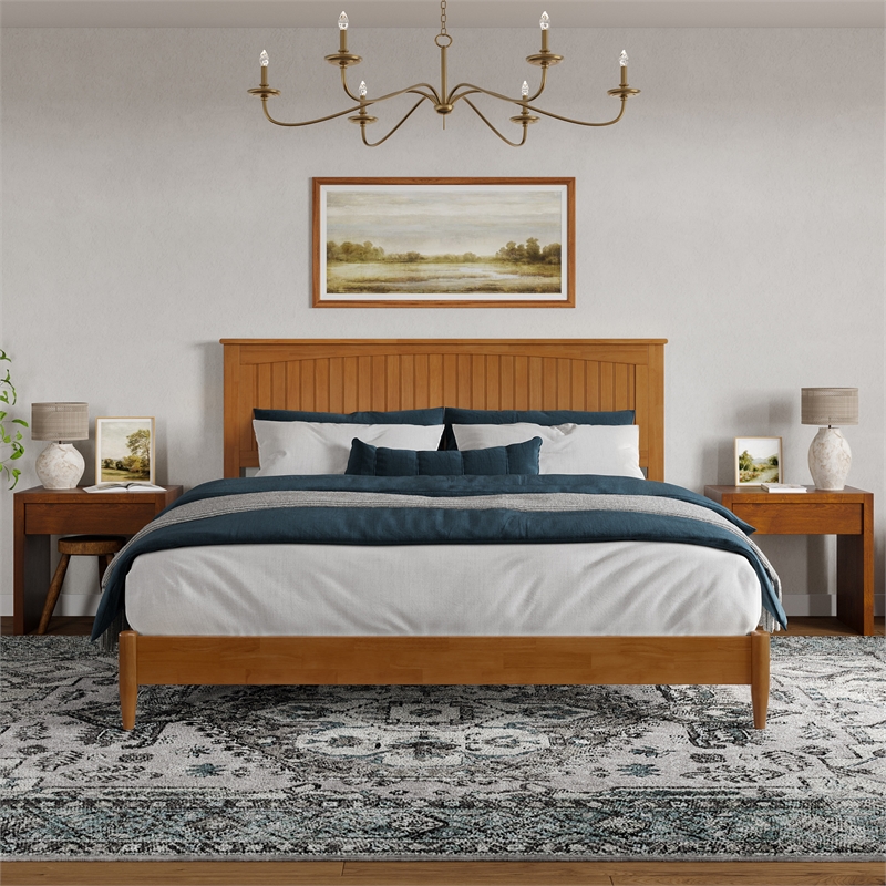 Naples King Wood Low Profile Platform Bed in Light Toffee