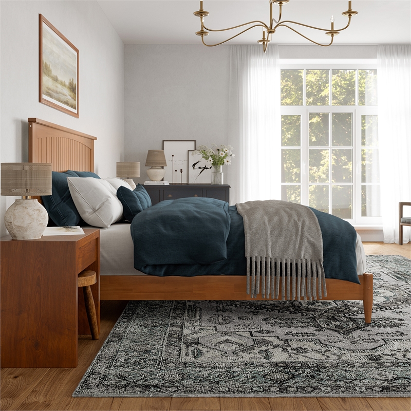 Naples King Wood Low Profile Platform Bed in Light Toffee