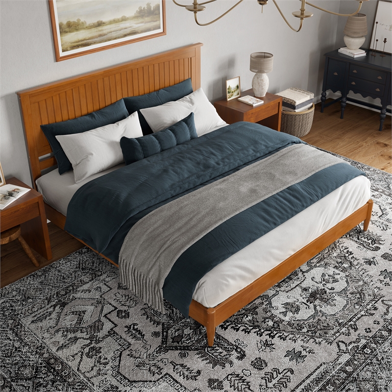 Naples King Wood Low Profile Platform Bed in Light Toffee