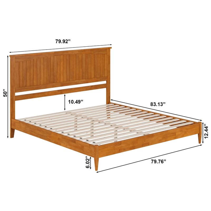 Naples King Wood Low Profile Platform Bed in Light Toffee