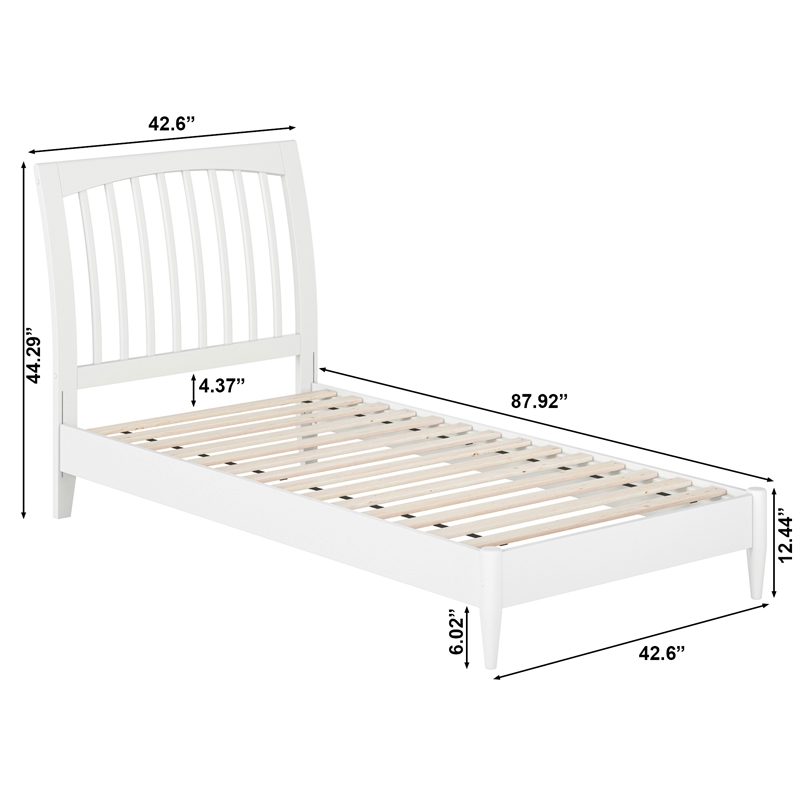 Orleans Twin XL Solid Wood Low Profile Sleigh Platform Bed in White