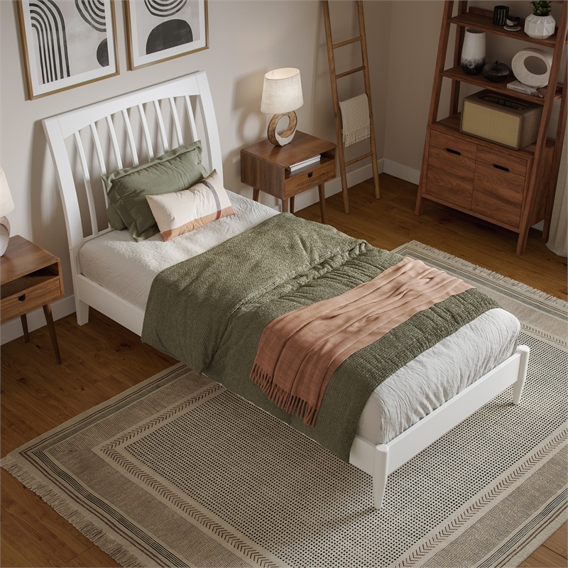 Orleans Twin XL Solid Wood Low Profile Sleigh Platform Bed in White