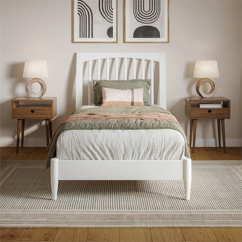 Orleans Twin XL Solid Wood Low Profile Sleigh Platform Bed in White
