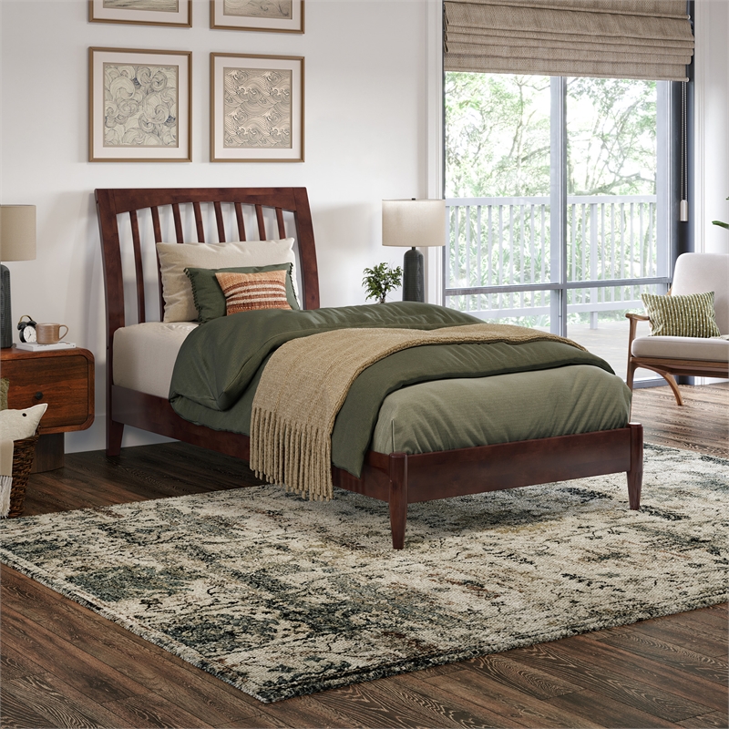 AFI Orleans Twin XL Solid Wood Low Profile Sleigh Platform Bed in Walnut