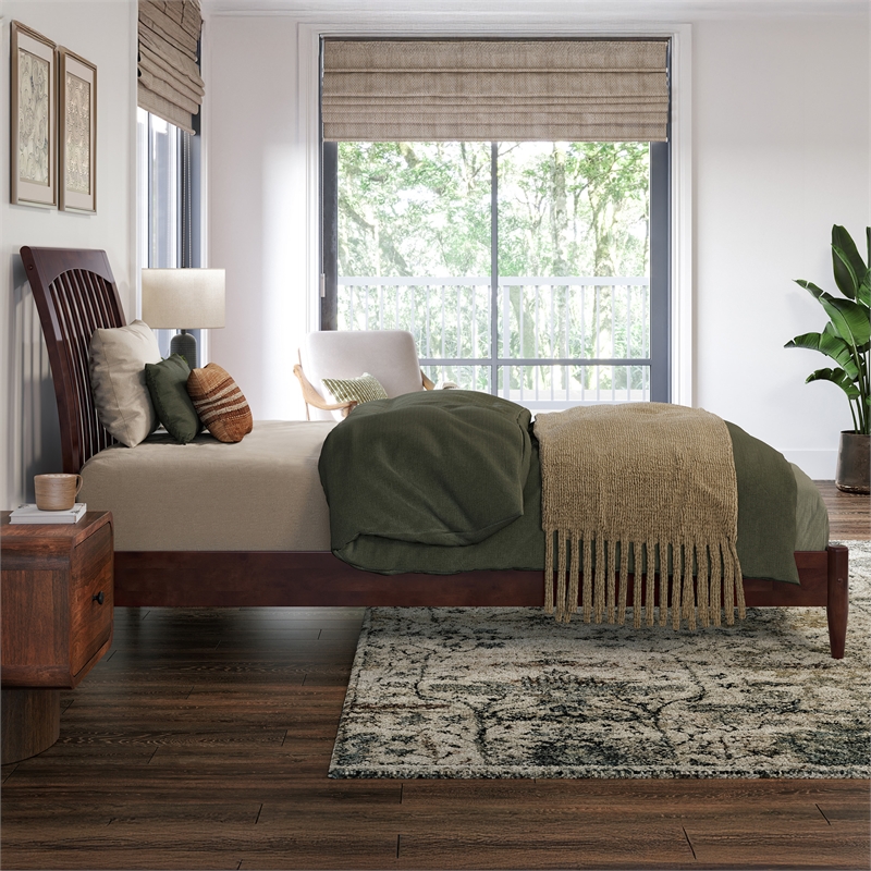 AFI Orleans Twin XL Solid Wood Low Profile Sleigh Platform Bed in Walnut