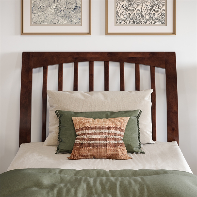 AFI Orleans Twin XL Solid Wood Low Profile Sleigh Platform Bed in Walnut