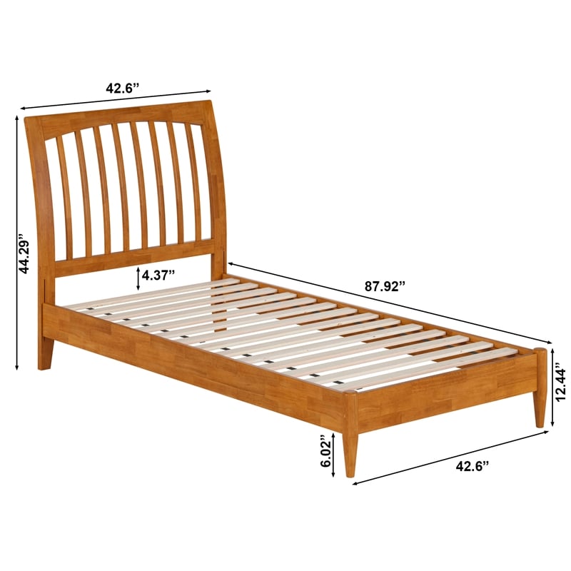 AFI Orleans Twin XL Solid Wood Low Profile Sleigh Platform Bed in Light Toffee