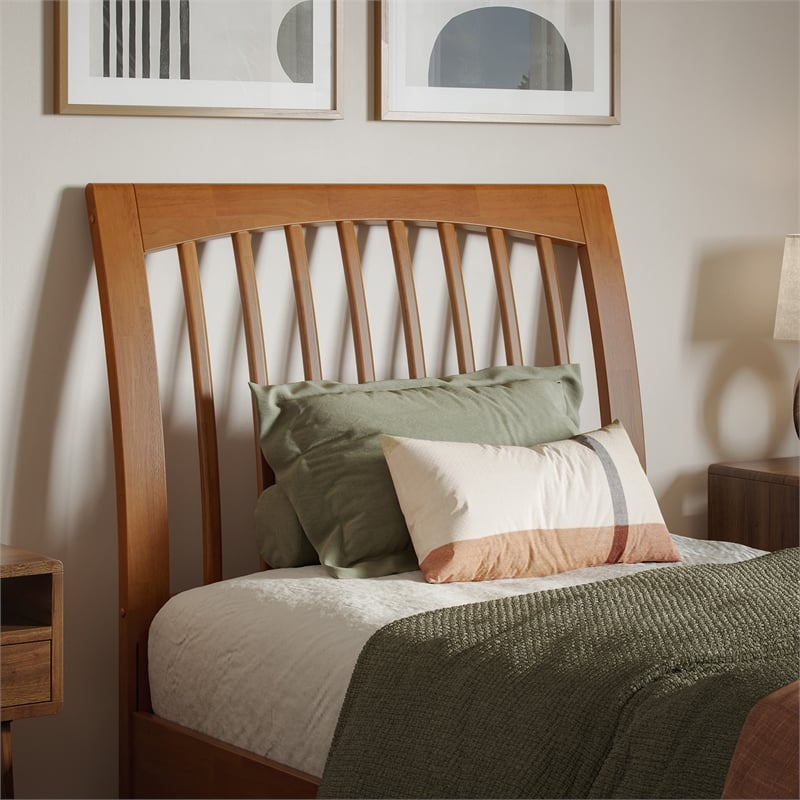 AFI Orleans Twin XL Solid Wood Low Profile Sleigh Platform Bed in Light Toffee