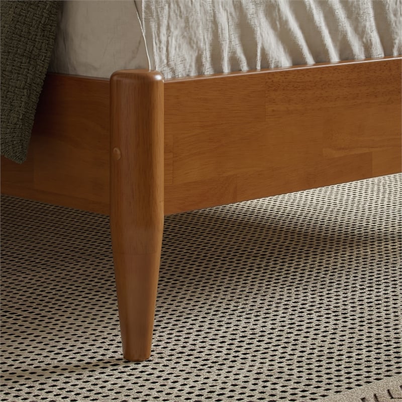 AFI Orleans Twin XL Solid Wood Low Profile Sleigh Platform Bed in Light Toffee