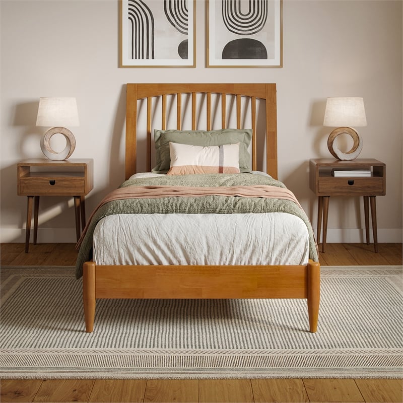 AFI Orleans Twin XL Solid Wood Low Profile Sleigh Platform Bed in Light Toffee