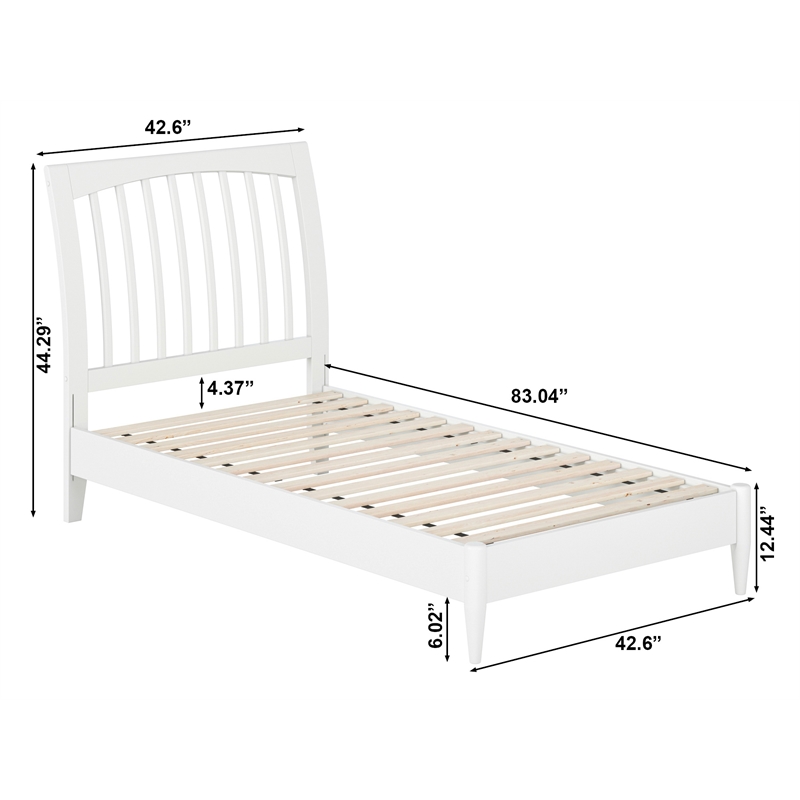 Orleans Twin Solid Wood Low Profile Sleigh Platform Bed in White