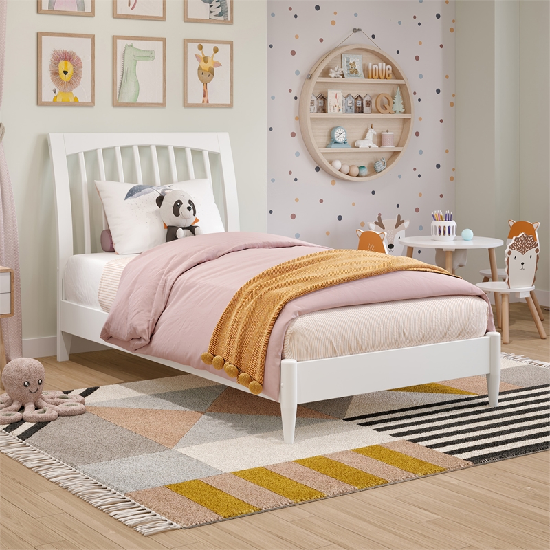 Orleans Twin Solid Wood Low Profile Sleigh Platform Bed in White