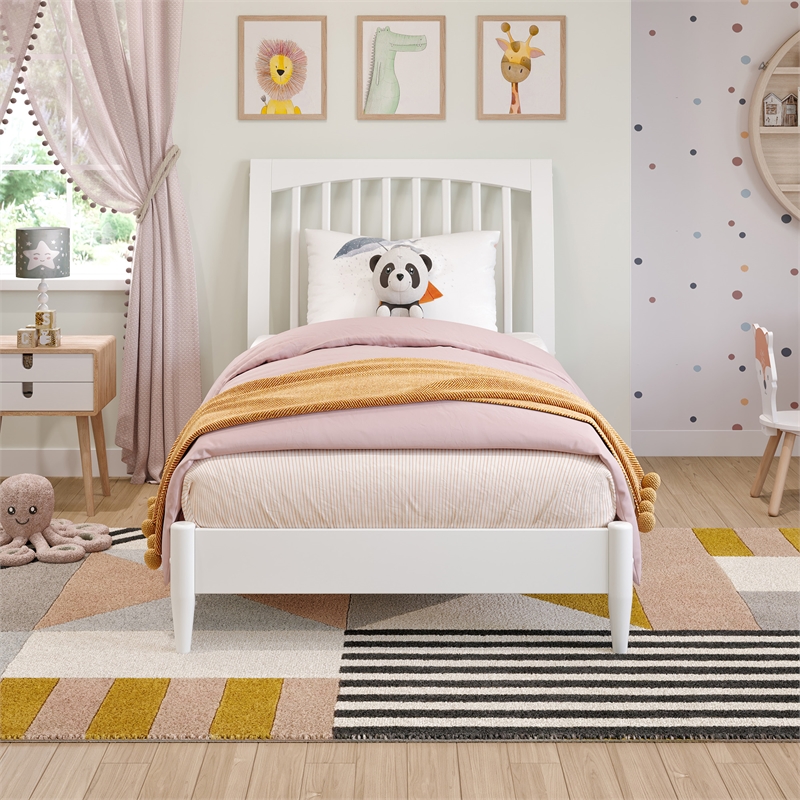 Orleans Twin Solid Wood Low Profile Sleigh Platform Bed in White